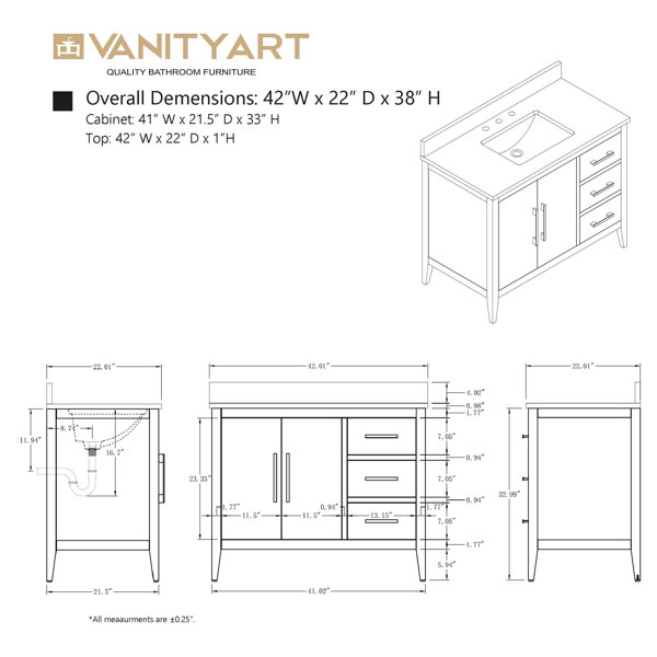 Vanity Art 42'' Single Bathroom Vanity with Engineered